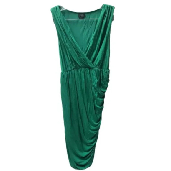 Anthropologie Deletta Emerald Green Wicklow Silk Midi Dress Ruched M - Picture 2 of 10